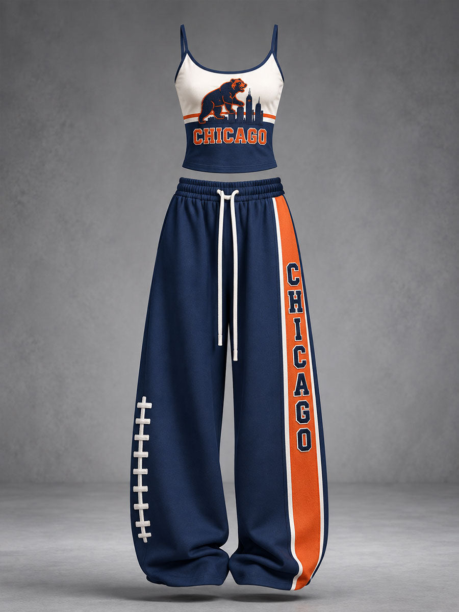 Women's Chicago Football Lover Bear Art Printed Sets gracestitchs