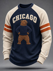 Men's Chicago Football Lover Bear Art Printed Waffle Sweatshirt gracestitchs