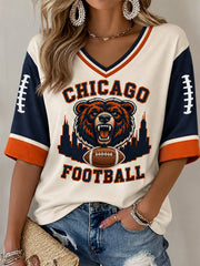 Women's Football Gameday Gift For Football Fans Casual Half-Sleeves V-Neck T-Shirt gracestitchs