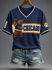 Women's Chicago Football Lover Bear Art Printed T-shirt gracestitchs