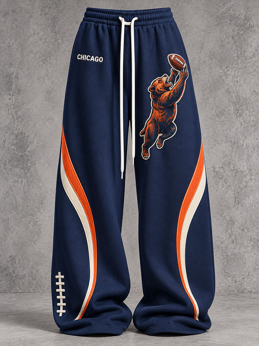 Women's Chicago Football Lover Bear Art Printed Sweatpants gracestitchs