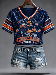 Women's Chicago Football Lover Bear Art Printed short-sleeved T-shirt gracestitchs