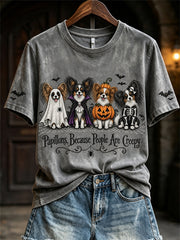 Women's Papillons Because People Are Creepy Halloween Dogs Print short-sleeved T-shirt gracestitchs