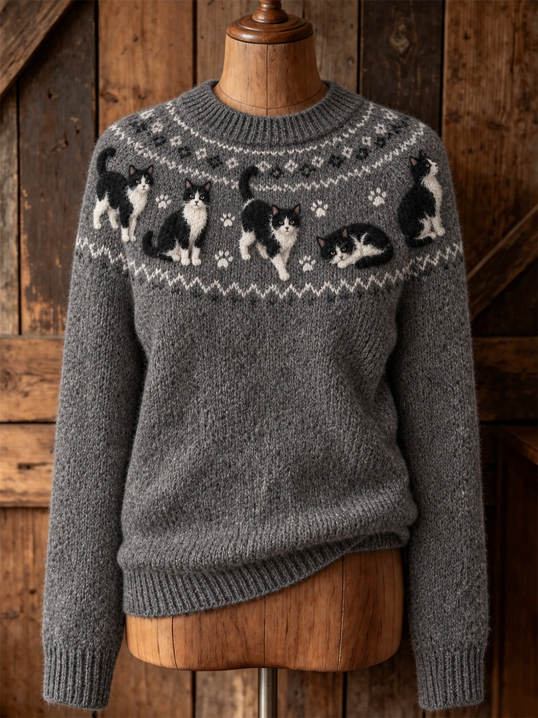 Women's cute cat design casual long-sleeve sweater gracestitchs
