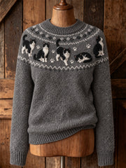 Women's cute cat design casual long-sleeve sweater gracestitchs