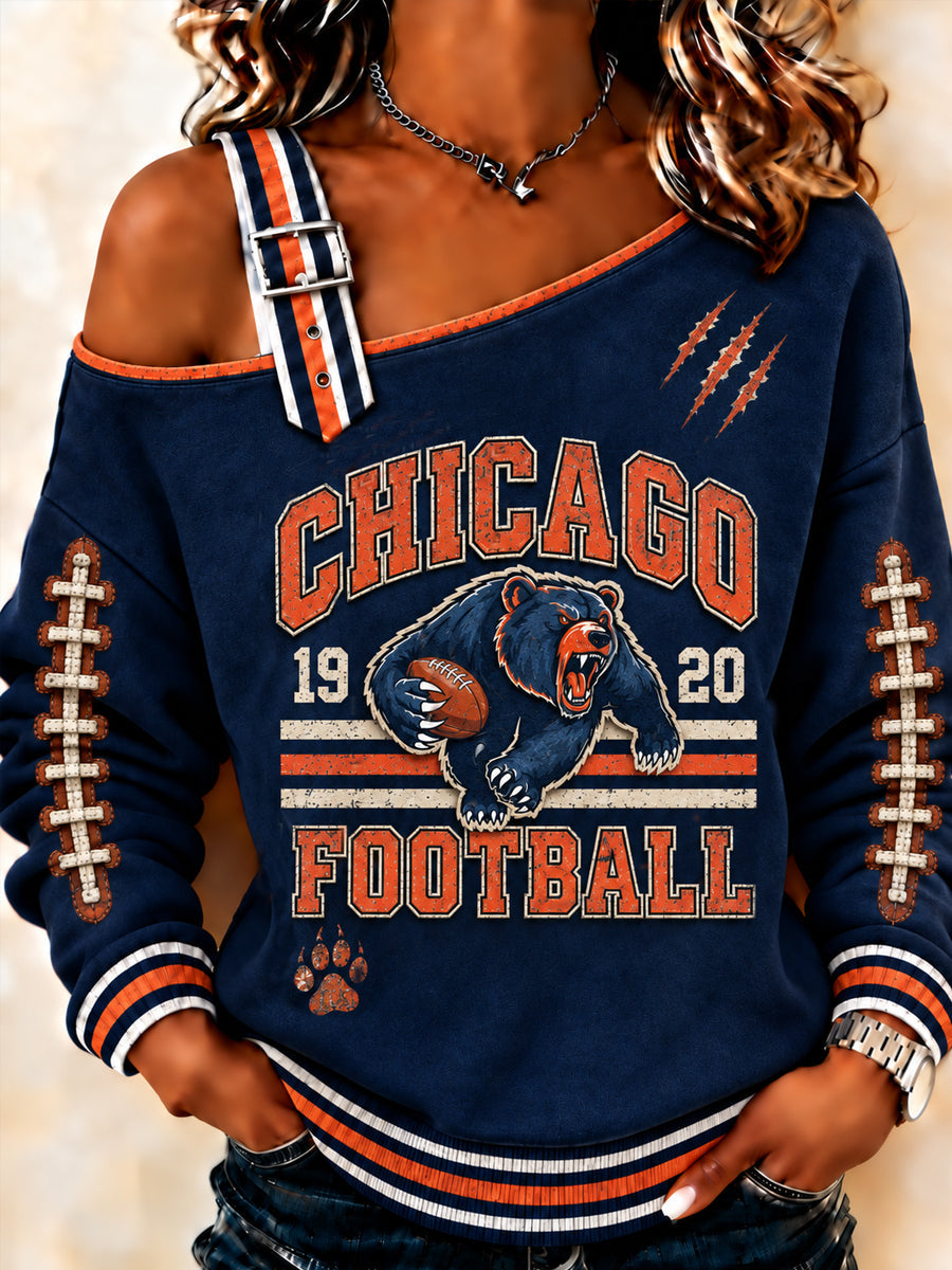 Women's Football Gameday Gift For Football Fans Print Casual Off-Shoulder Sweatshirt gracestitchs