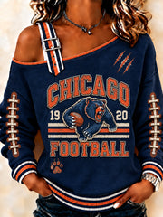 Women's Football Gameday Gift For Football Fans Print Casual Off-Shoulder Sweatshirt gracestitchs
