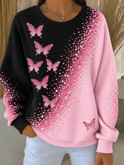 Women's Breast Cancer Ribbed Round-Neck Sweatshirt gracestitchs