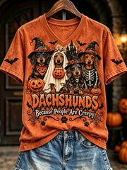 Women's Dachshunds Because People Are Creepy Halloween Print Short-sleeved T-shirt gracestitchs