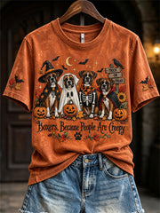 Women's Boxers Because People Are Creepy Fall Halloween Dogs Print short-sleeved T-shirt gracestitchs