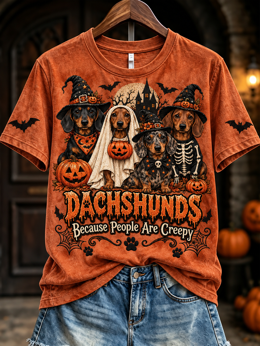 Women's Dachshunds Because People Are Creepy Halloween Print Short-sleeved T-shirt gracestitchs