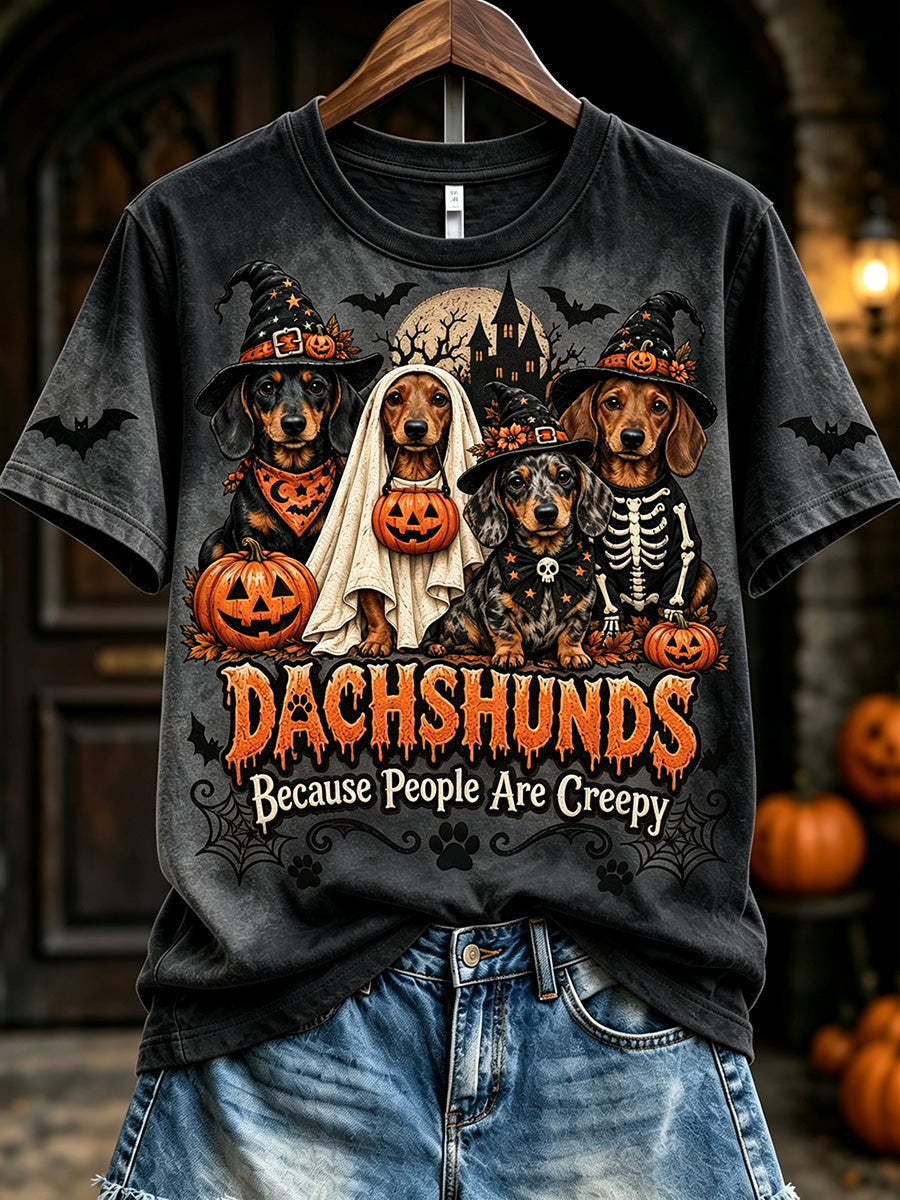 Women's Dachshunds Because People Are Creepy Halloween Print Short-sleeved T-shirt gracestitchs