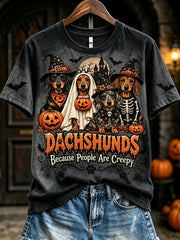 Women's Dachshunds Because People Are Creepy Halloween Print Short-sleeved T-shirt gracestitchs