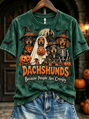 Women's Dachshunds Because People Are Creepy Halloween Print Short-sleeved T-shirt gracestitchs