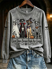 Women's Great Danes Because People Are Creepy Halloween Dogs Print Sweatshirt gracestitchs