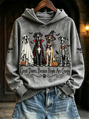 Women's Great Danes Because People Are Creepy Halloween Dogs Print Hoodie gracestitchs