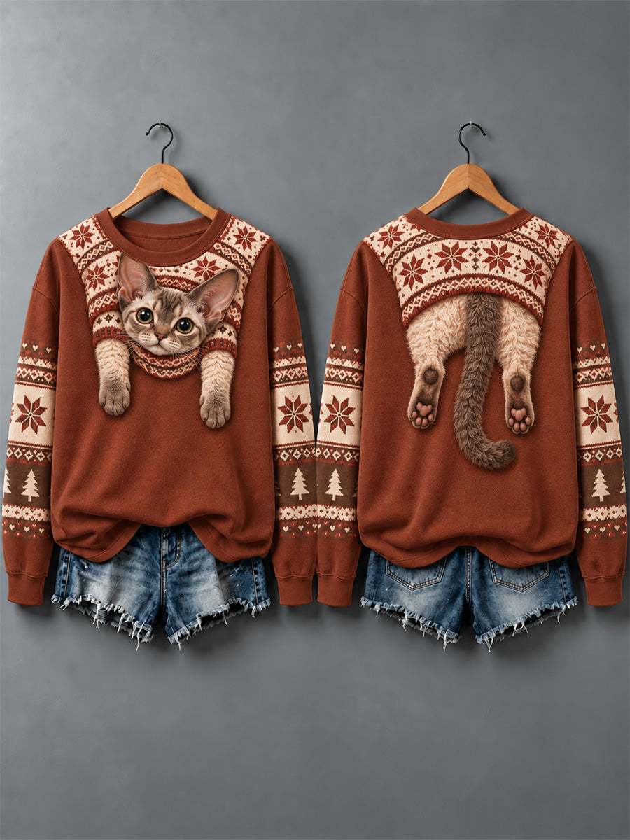 Women's Cute Cats In Autumn And Winter Print Sweatshirt gracestitchs
