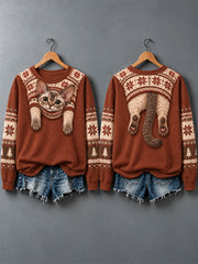 Women's Cute Cats In Autumn And Winter Print Sweatshirt gracestitchs