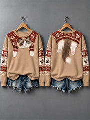 Women's Cute Cats In Autumn And Winter Print Sweatshirt gracestitchs