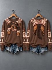 Women's Cute Dogs In Autumn And Winter Print Sweatshirt gracestitchs