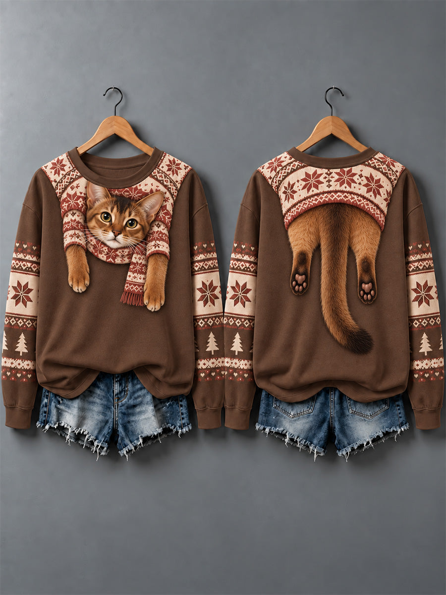Women's Cute Cats In Autumn And Winter Print Sweatshirt gracestitchs
