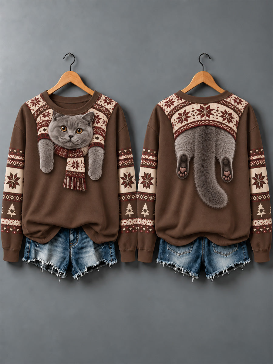 Women's Cute Cats In Autumn And Winter Print Sweatshirt gracestitchs