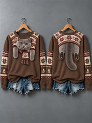 Women's Cute Cats In Autumn And Winter Print Sweatshirt gracestitchs