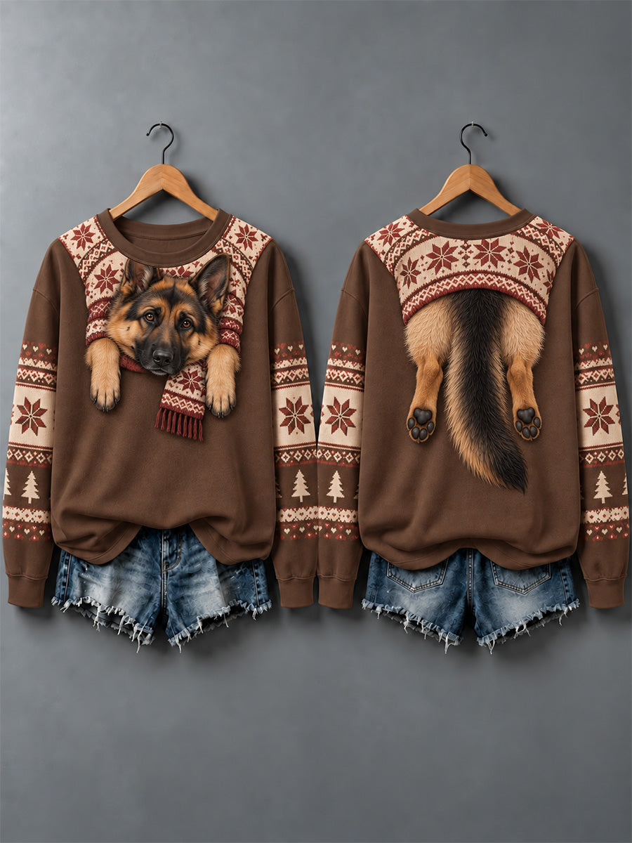 Women's Cute Dogs In Autumn And Winter Print Sweatshirt gracestitchs