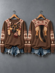 Women's Cute Dogs In Autumn And Winter Print Sweatshirt gracestitchs