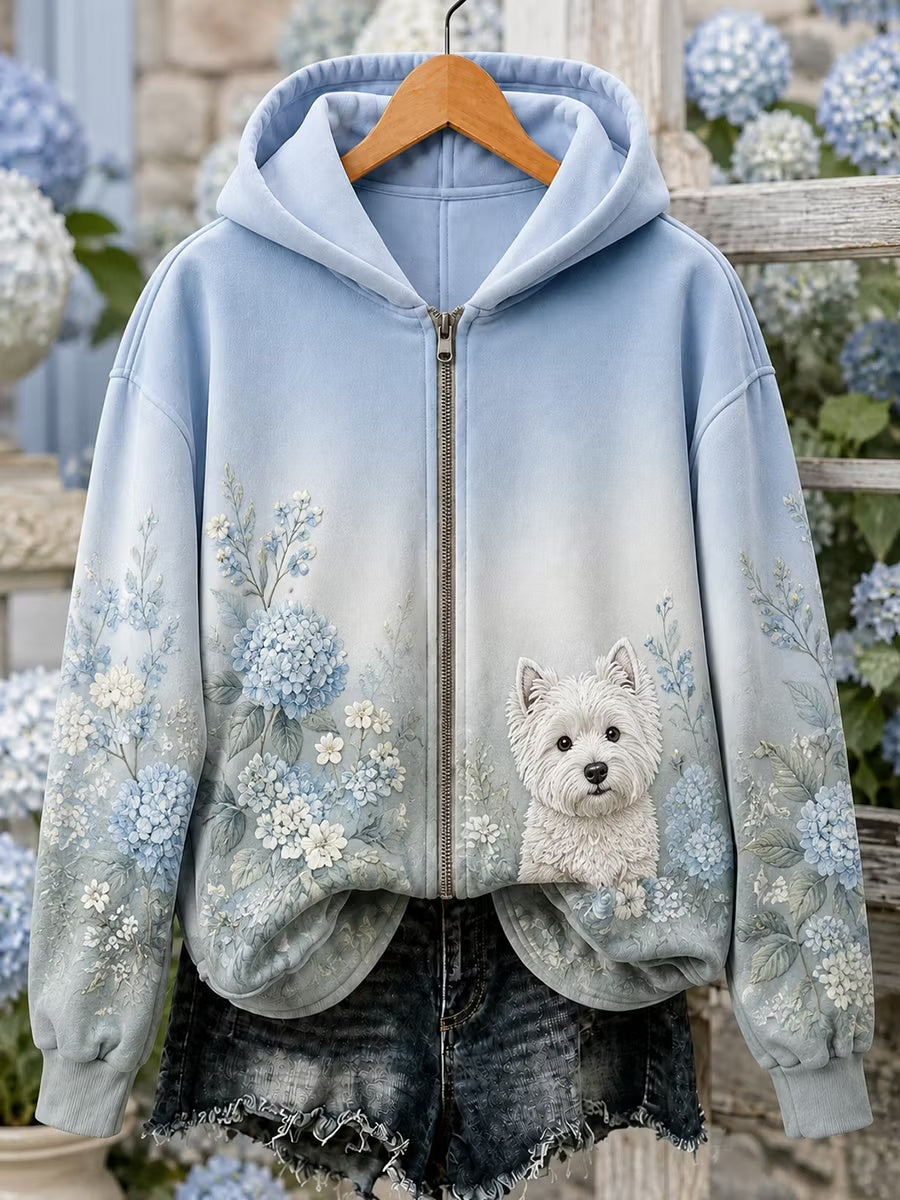Women's Floral Dog Zip-Up Hoodie gracestitchs