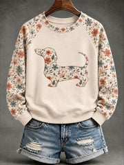 Women's Dachshund Floral Print Casual Raglan Sleeve Sweatshirt gracestitchs