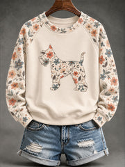 Women's Schnauzer Floral Print Casual Raglan Sleeve Sweatshirt gracestitchs