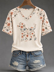 Women's Poodle Floral Print Casual T-Shirt gracestitchs