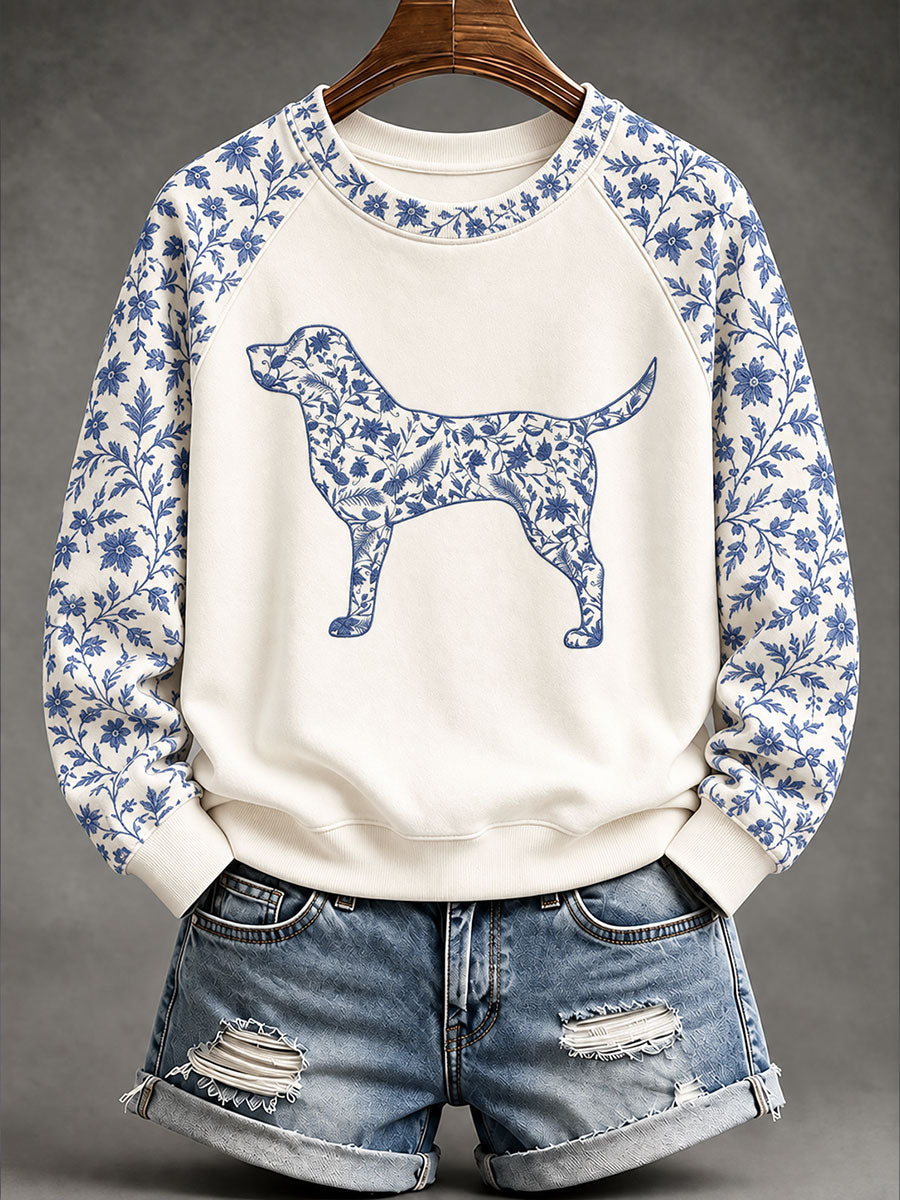 Women's Labrador Retriever Chinese-style floral print sweatshirt gracestitchs