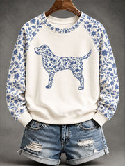 Women's Labrador Retriever Chinese-style floral print sweatshirt gracestitchs