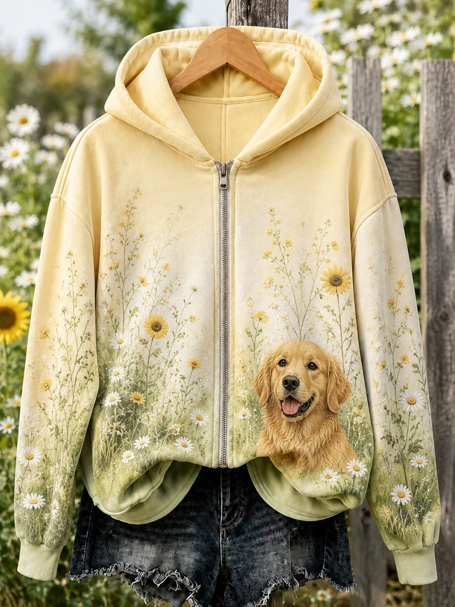 Women's Floral Dog Zip-Up Hoodie gracestitchs