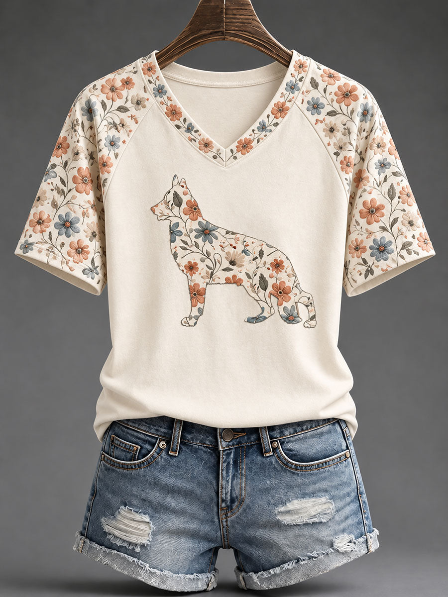 Women's Sheepdog Floral Print Casual T-Shirt gracestitchs
