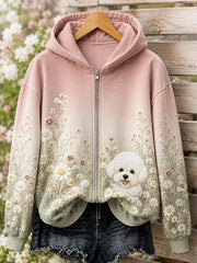 Women's Floral Dog Zip-Up Hoodie gracestitchs