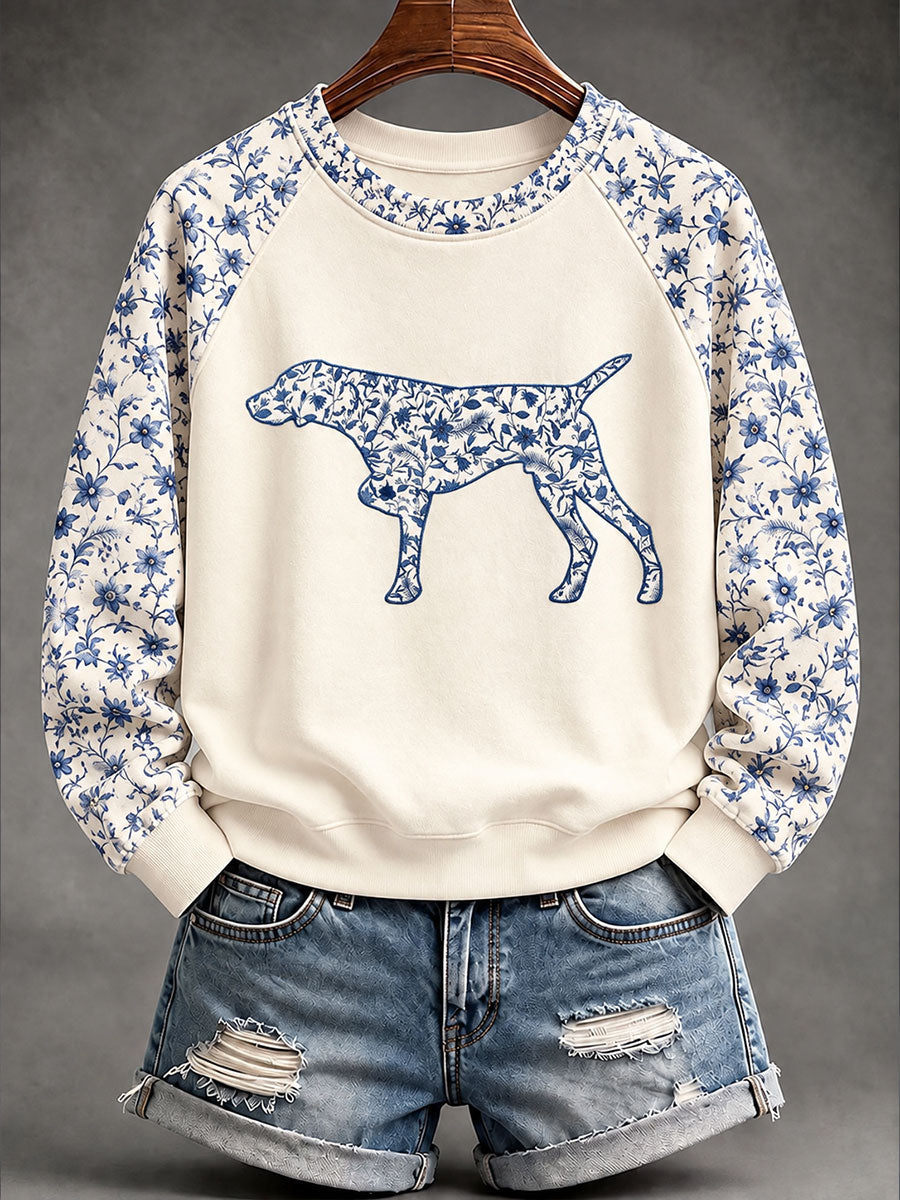 Women's German Shorthaired Pointer Chinese-style floral print sweatshirt gracestitchs
