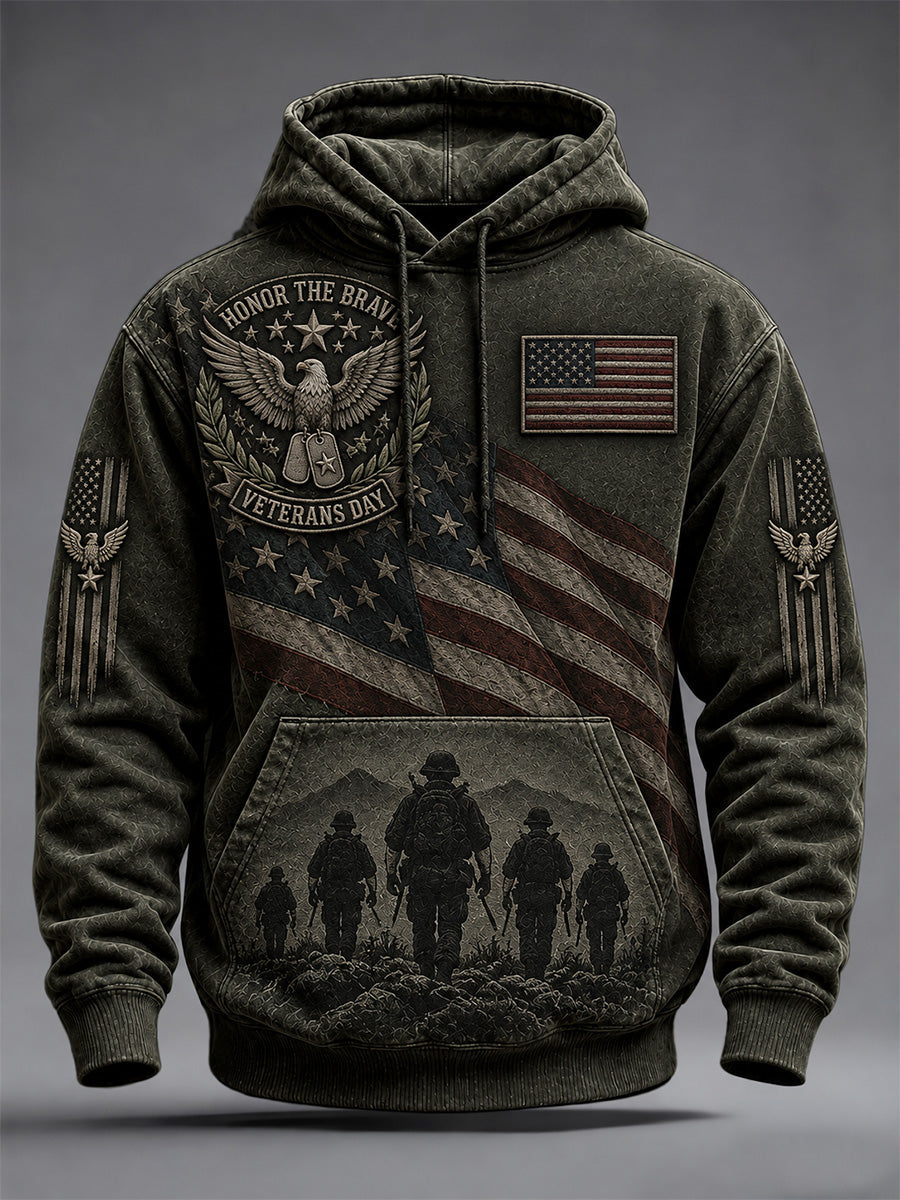 Men's U.S. Veterans Day Print Oversized Drop-Shoulder Hoodie With Pockets gracestitchs
