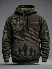 Men's U.S. Veterans Day Print Oversized Drop-Shoulder Hoodie With Pockets gracestitchs
