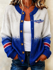 Women's Football Lover Buffalo Print Casual Cardigan gracestitchs
