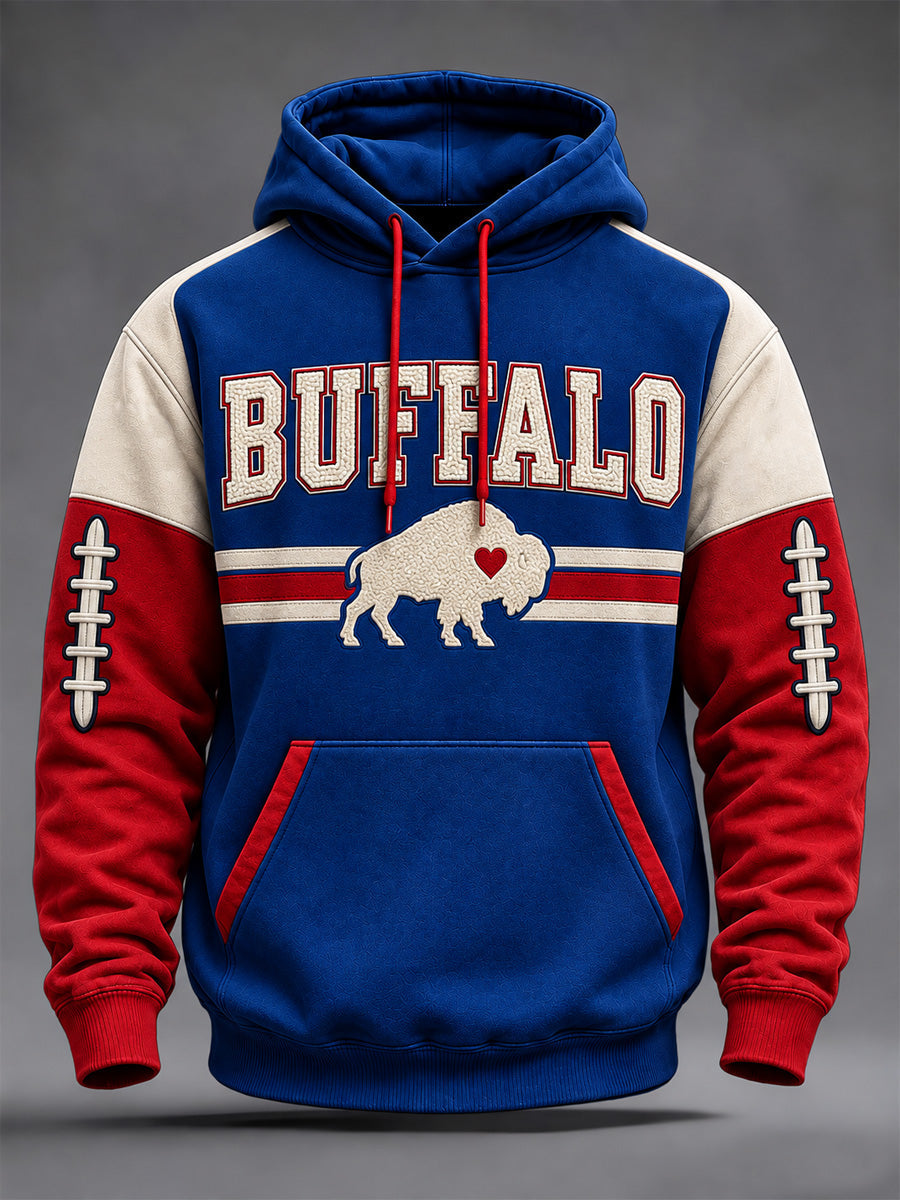 Men's Football Lover Buffalo Print Oversized Drop-Shoulder Hoodie With Pockets gracestitchs