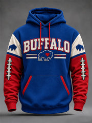 Men's Football Lover Buffalo Print Oversized Drop-Shoulder Hoodie With Pockets gracestitchs