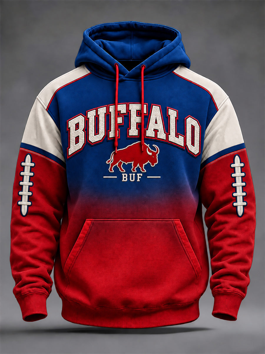Men's Football Lover Buffalo Print Oversized Drop-Shoulder Hoodie With Pockets gracestitchs