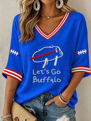 Women's Go Buffalo Football Fans Lovers Gameday Casual V-Neck T-Shirt gracestitchs
