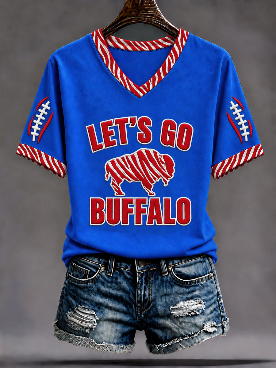 Women's Go Buffalo Football Fans Lovers Gameday Casual Short-Sleeved T-shirt gracestitchs