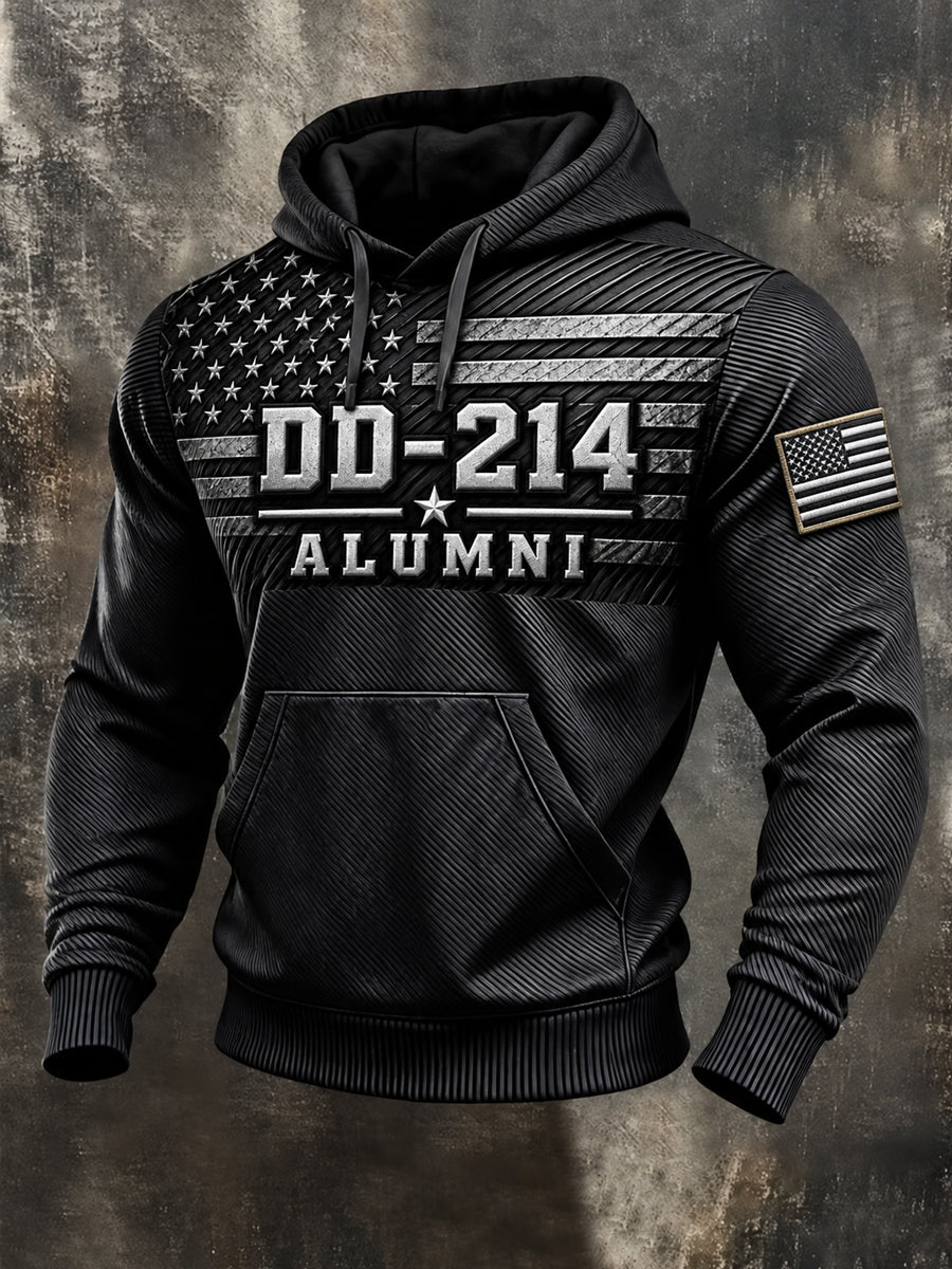 Men's Veterans Day DD-214 Alumni US Flag Print Casual Hoodie gracestitchs