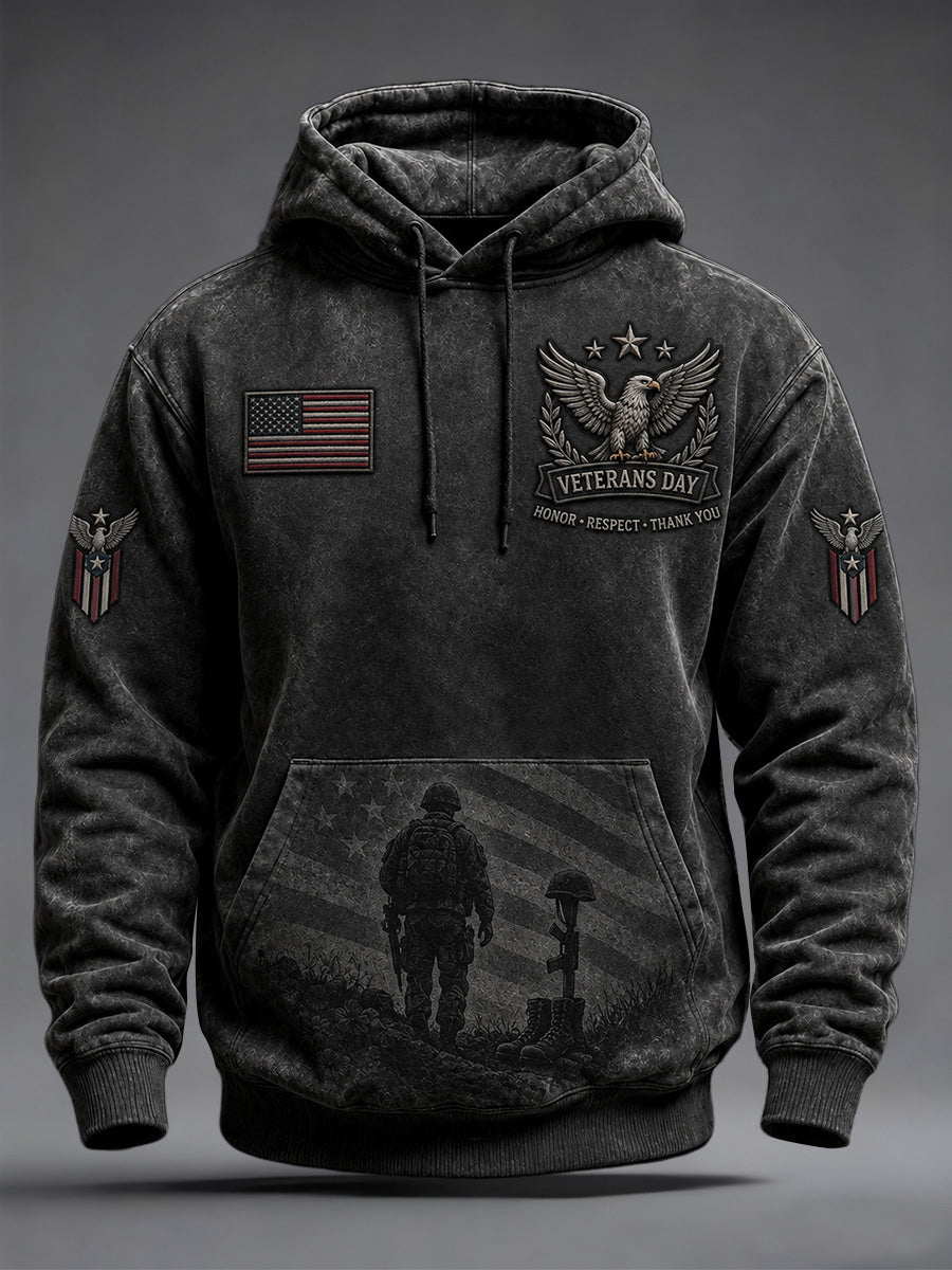 Men's U.S. Veterans Day Print Oversized Drop-Shoulder Hoodie With Pockets gracestitchs