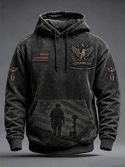 Men's U.S. Veterans Day Print Oversized Drop-Shoulder Hoodie With Pockets gracestitchs